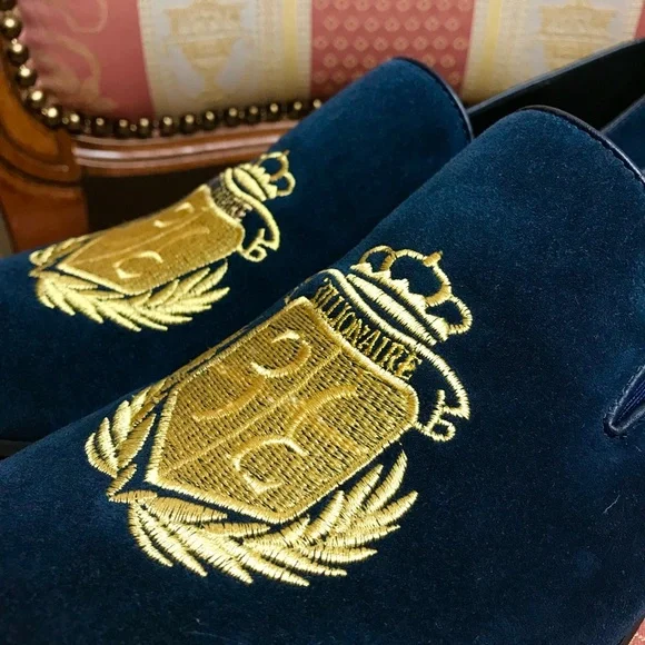 COPY - Billionaire Loafer Shoes Size 40/7 Blue Suede Gold